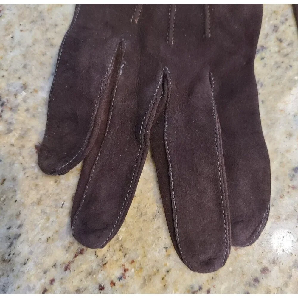 Vintage Womens Size M 6 3/4 Brown Suede Leather Formal 10.5